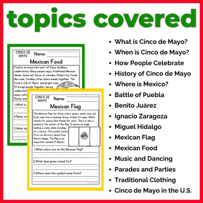 Cinco de Mayo Reading Comprehension Passages + Questions