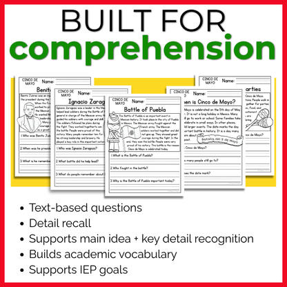 Cinco de Mayo Reading Comprehension Passages + Questions