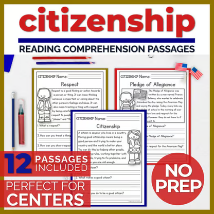 Citizenship Reading Comprehension Passages + Questions