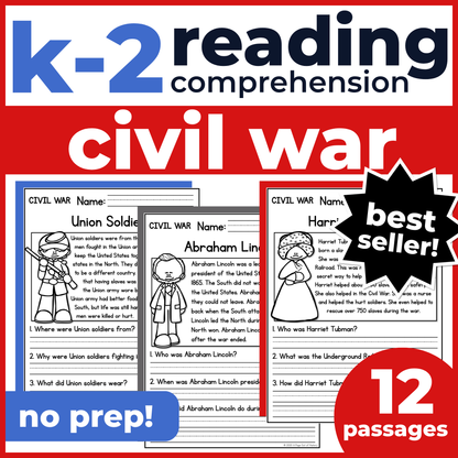 Civil War Reading Comprehension Passages + Questions