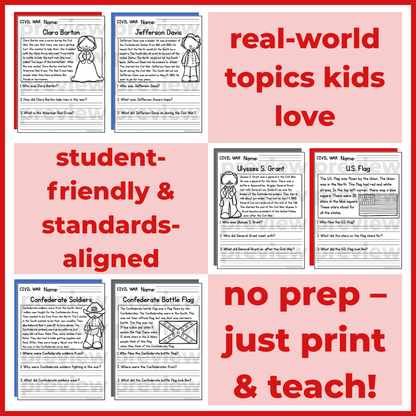 Civil War Reading Comprehension Passages + Questions