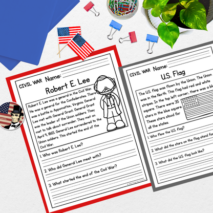 Civil War Reading Comprehension Passages + Questions