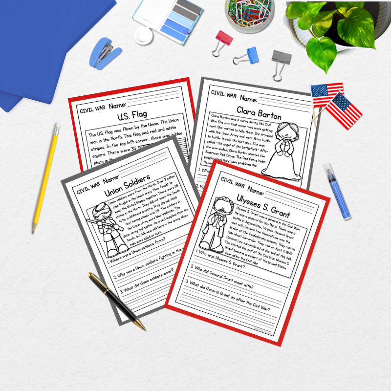 Civil War Reading Comprehension Passages + Questions
