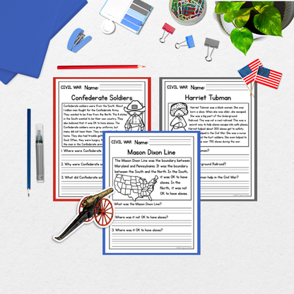 Civil War Reading Comprehension Passages + Questions