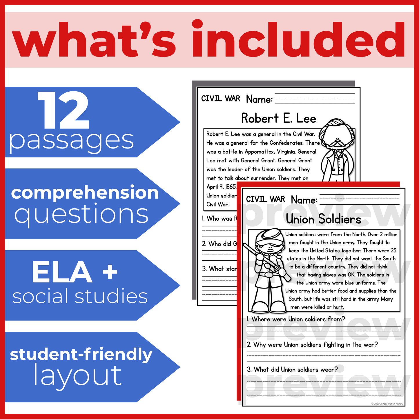 Civil War Reading Comprehension Passages + Questions