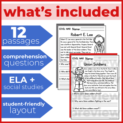 Civil War Reading Comprehension Passages + Questions