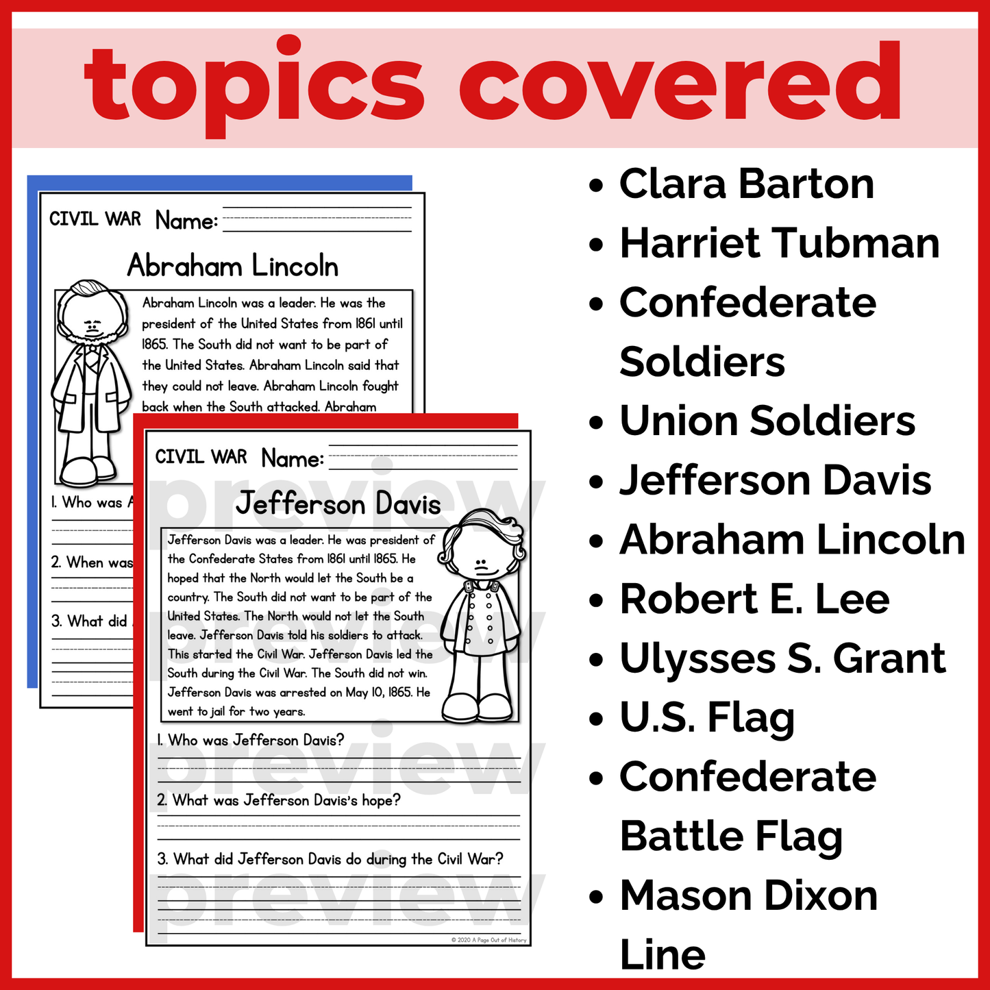 Civil War Reading Comprehension Passages + Questions