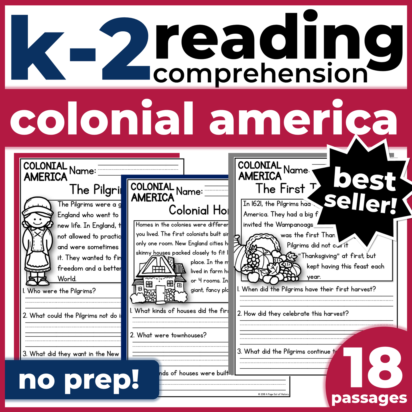 Colonial America Reading Comprehension Passages + Questions