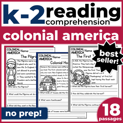 Colonial America Reading Comprehension Passages + Questions