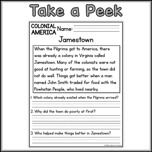 Colonial America Reading Comprehension Passages + Questions