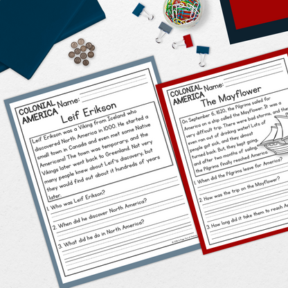 Colonial America Reading Comprehension Passages + Questions