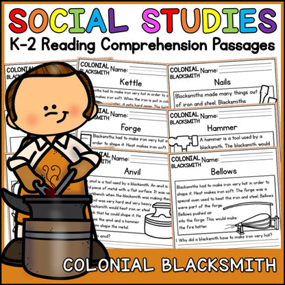 Colonial Blacksmith Reading Comprehension Passages + Questions