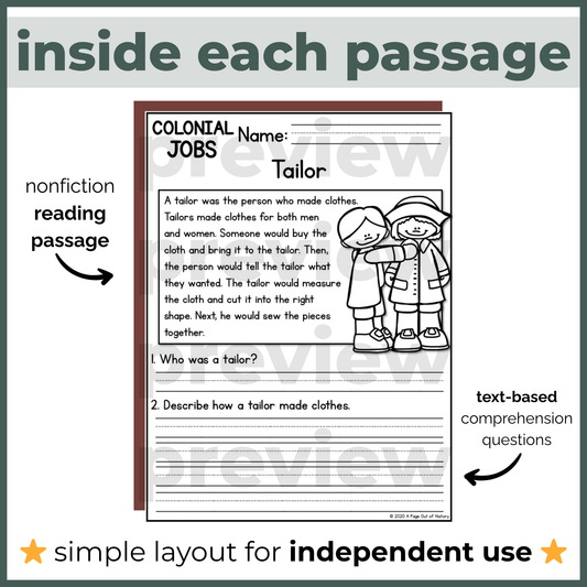 Colonial Jobs Reading Comprehension Passages + Questions