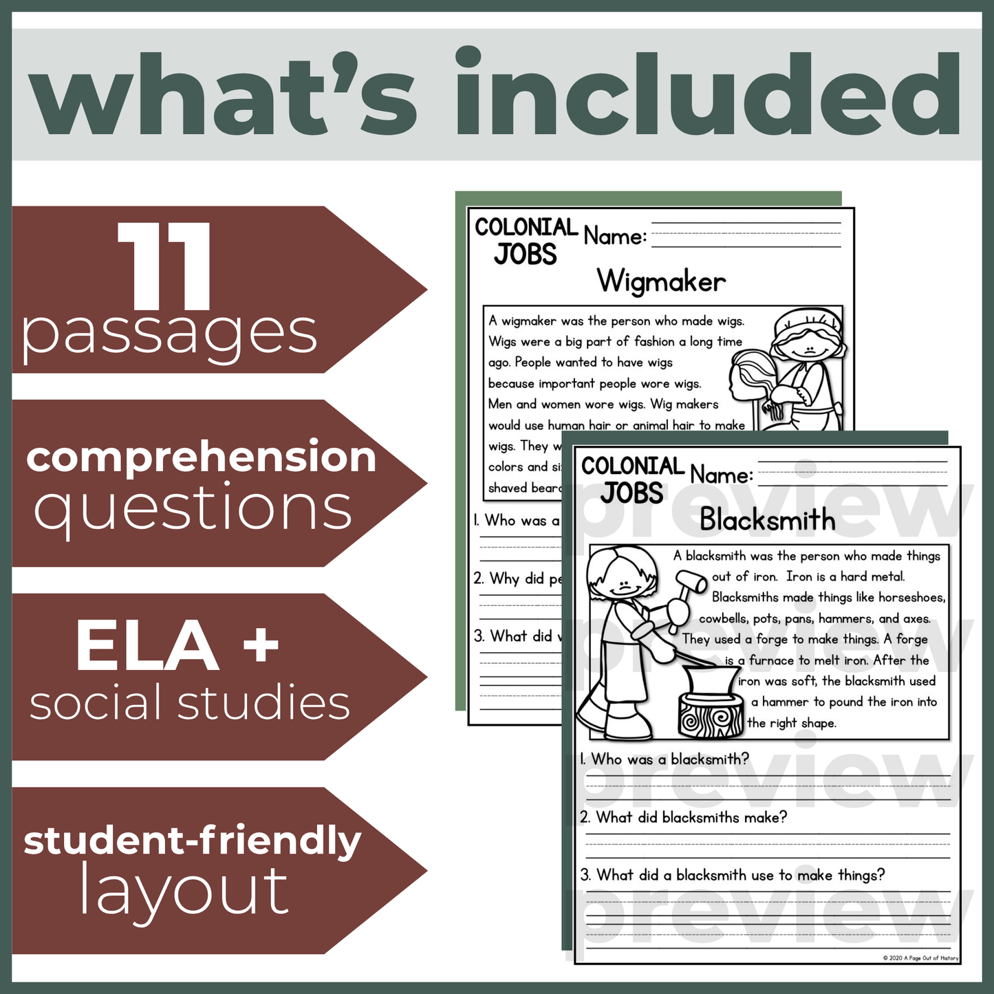 Colonial Jobs Reading Comprehension Passages + Questions