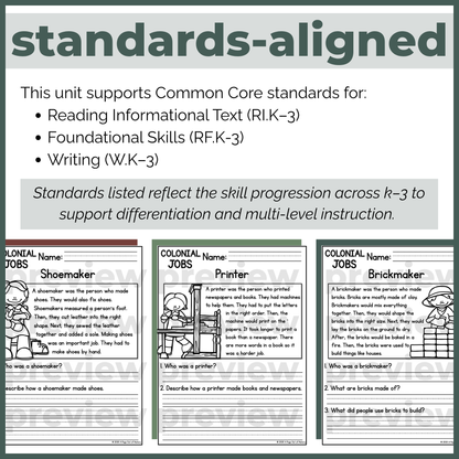 Colonial Jobs Reading Comprehension Passages + Questions