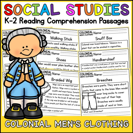 Colonial Men's Clothing Reading Comprehension Passages + Questions