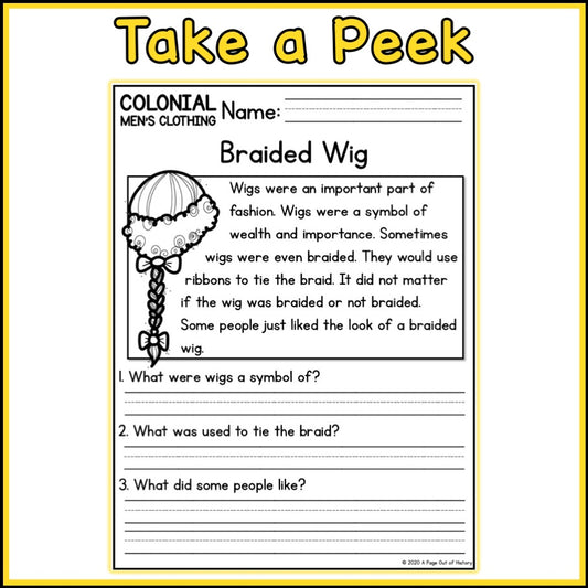 Colonial Men's Clothing Reading Comprehension Passages + Questions