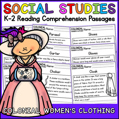 Colonial Women's Clothing Reading Comprehension Passages + Questions