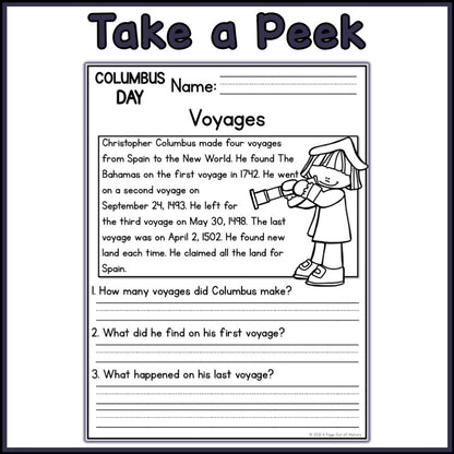 Columbus Day Reading Comprehension Passages + Questions