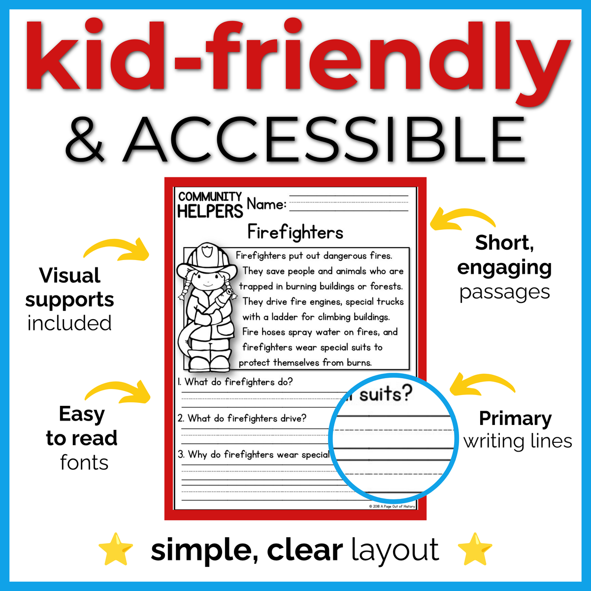 Community Helpers & Community Places Reading Comprehension Passages + Questions