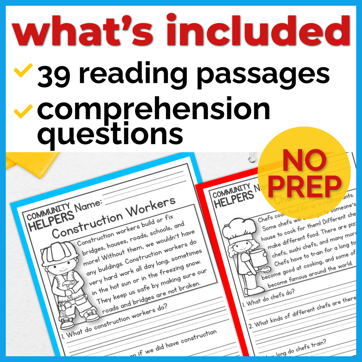 Community Helpers & Community Places Reading Comprehension Passages + Questions