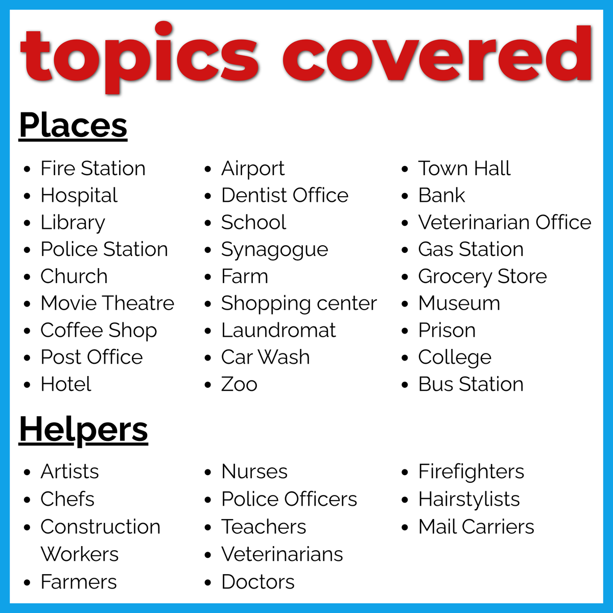Community Helpers & Community Places Reading Comprehension Passages + Questions