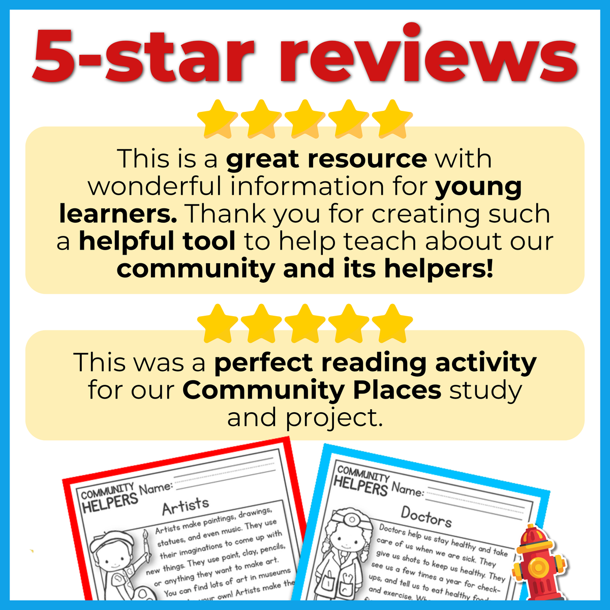 Community Helpers & Community Places Reading Comprehension Passages + Questions