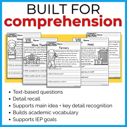 Community Helpers & Community Places Reading Comprehension Passages + Questions