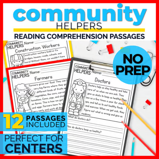 Community Helpers Reading Comprehension Passages + Questions