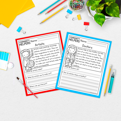 Community Helpers Reading Comprehension Passages + Questions