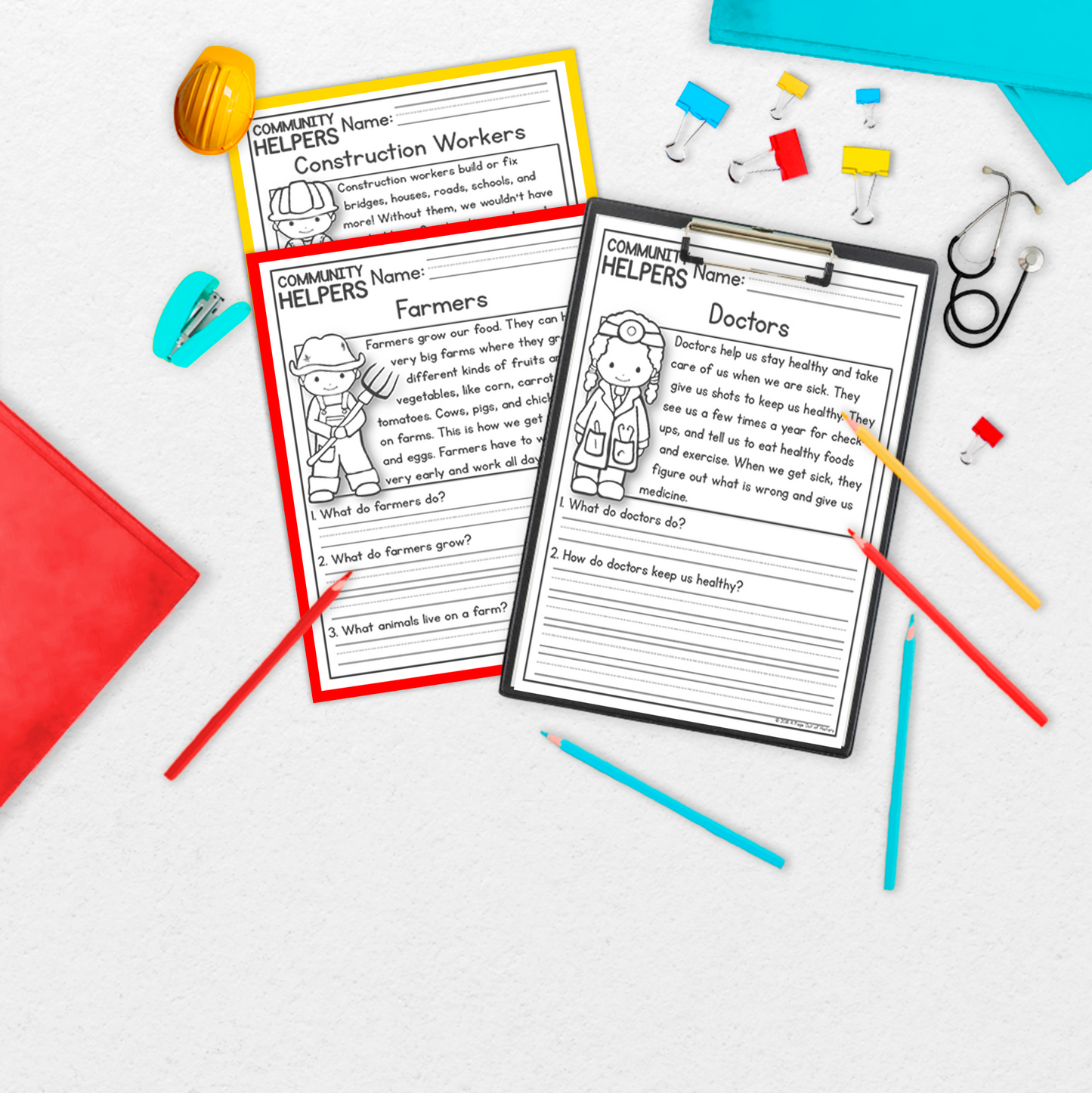 Community Helpers Reading Comprehension Passages + Questions