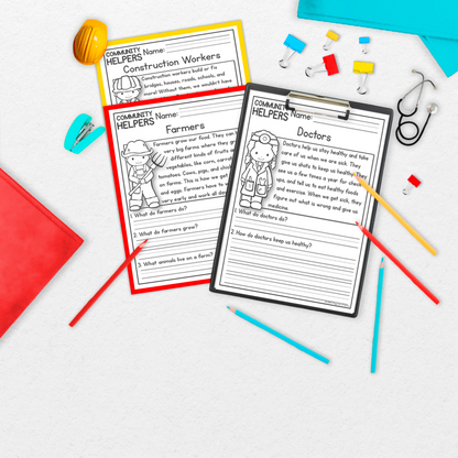 Community Helpers Reading Comprehension Passages + Questions