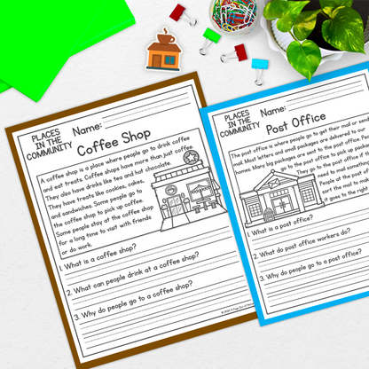Community Places Reading Comprehension Passages + Questions