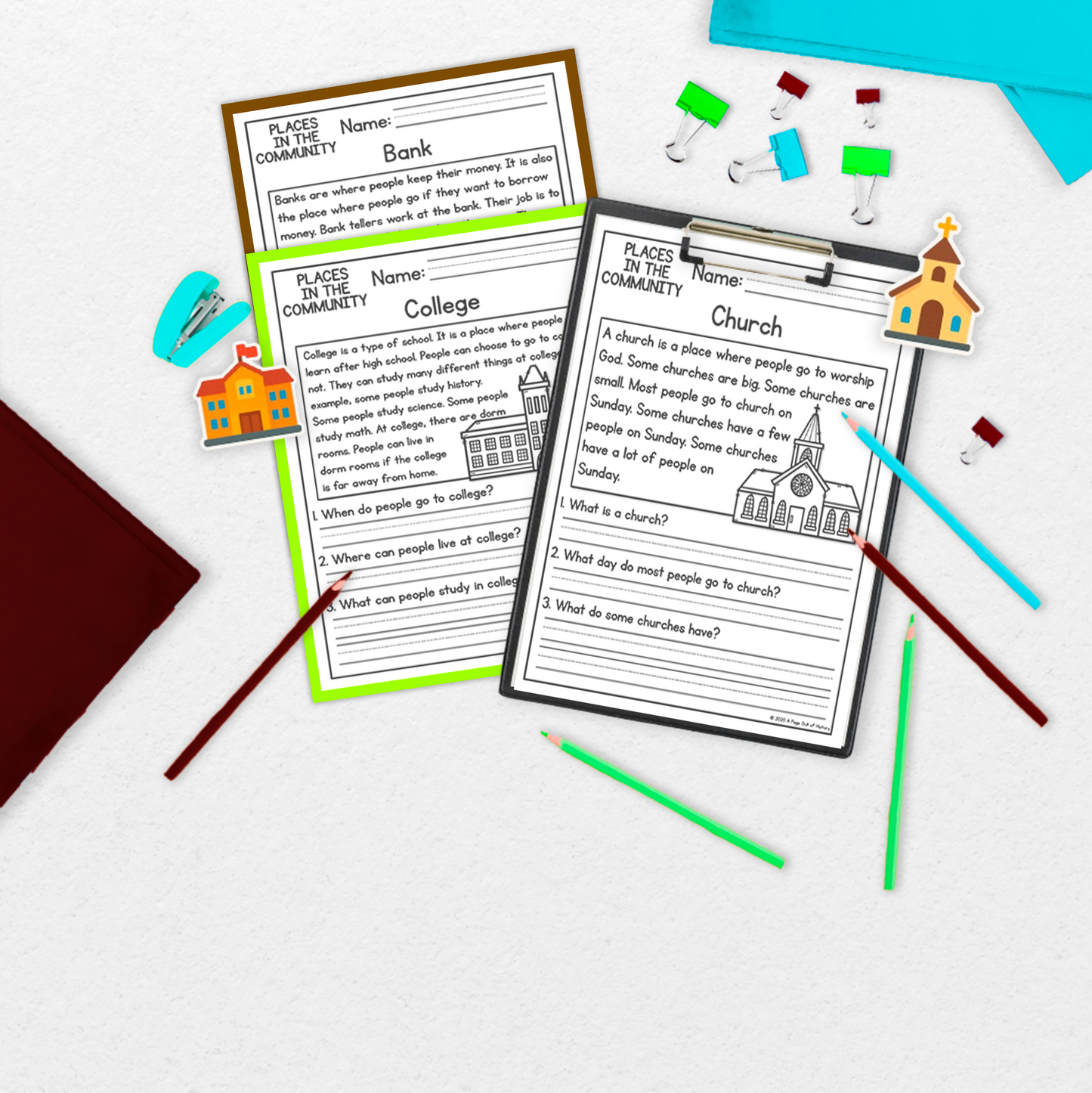 Community Places Reading Comprehension Passages + Questions