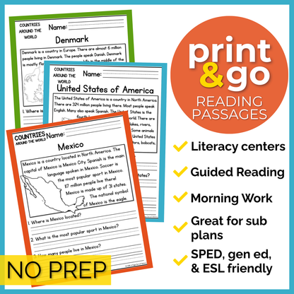 Countries Around the World Reading Comprehension Passages + Questions
