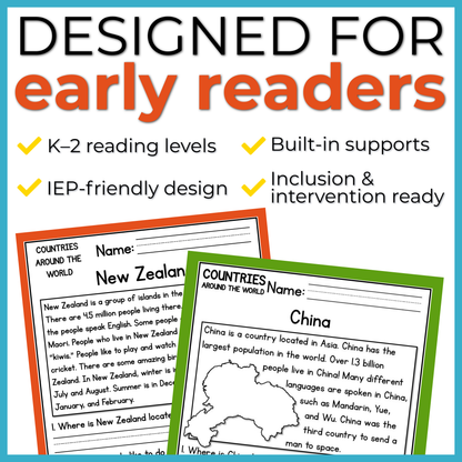 Countries Around the World Reading Comprehension Passages + Questions