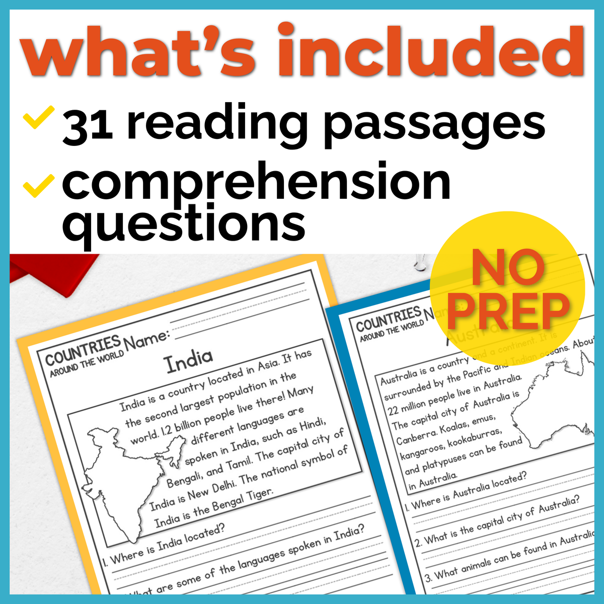 Countries Around the World Reading Comprehension Passages + Questions