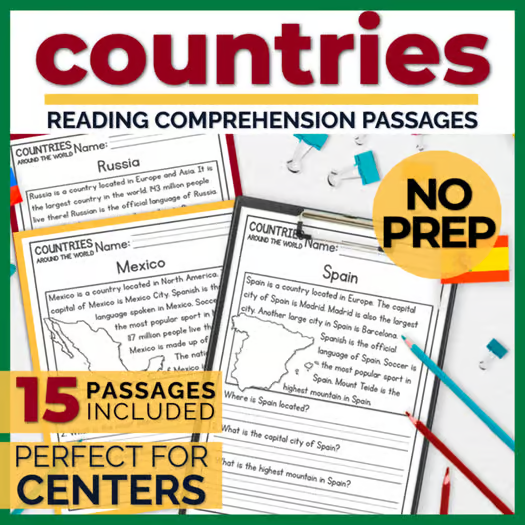 Countries Around the World Reading Comprehension Passages + Questions