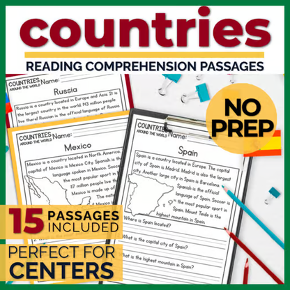 Countries Around the World Reading Comprehension Passages + Questions