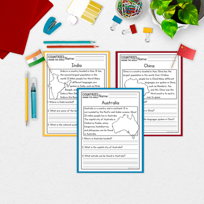 Countries Around the World Reading Comprehension Passages + Questions