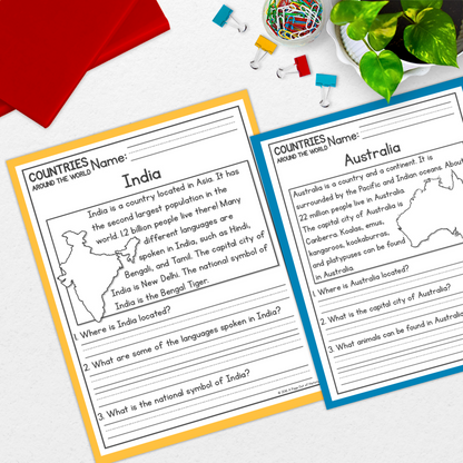 Countries Around the World Reading Comprehension Passages + Questions