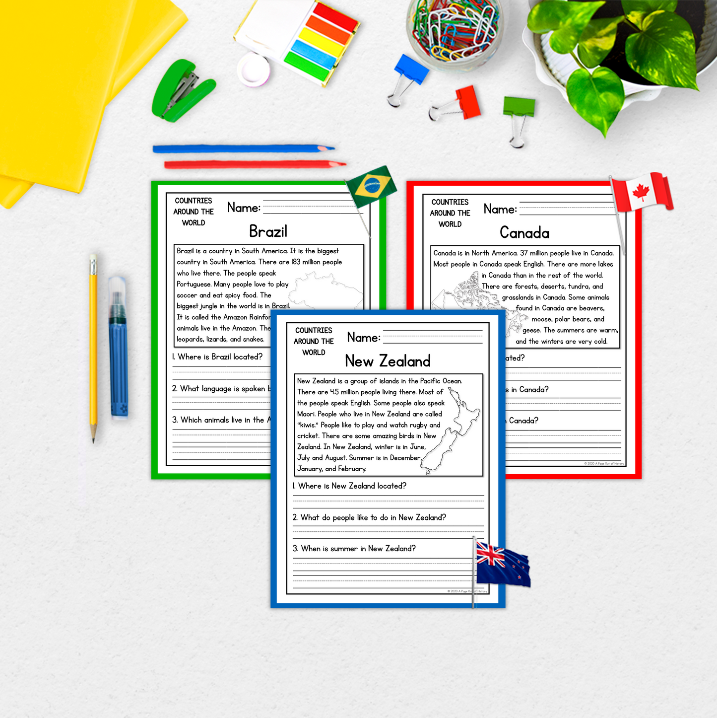Countries Around the World Reading Comprehension Passages + Questions