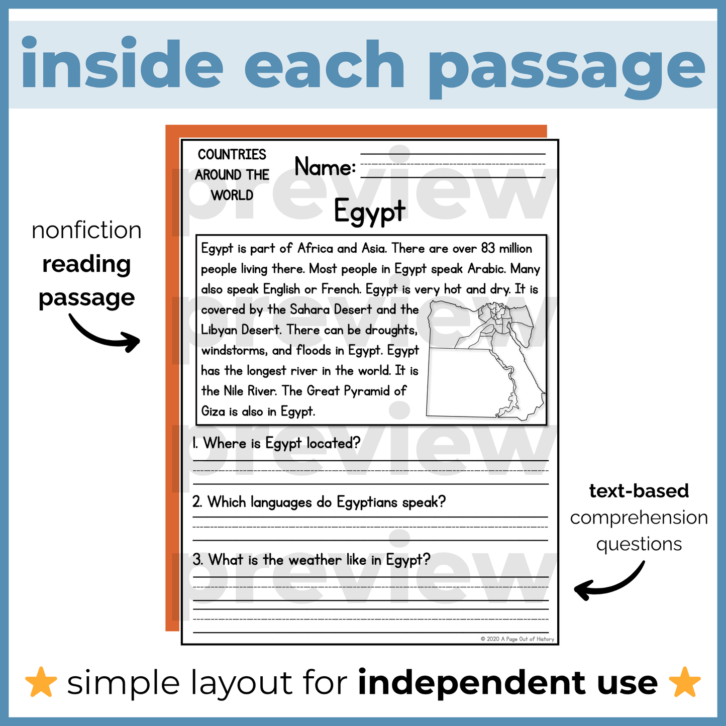 Countries Around the World Reading Comprehension Passages + Questions
