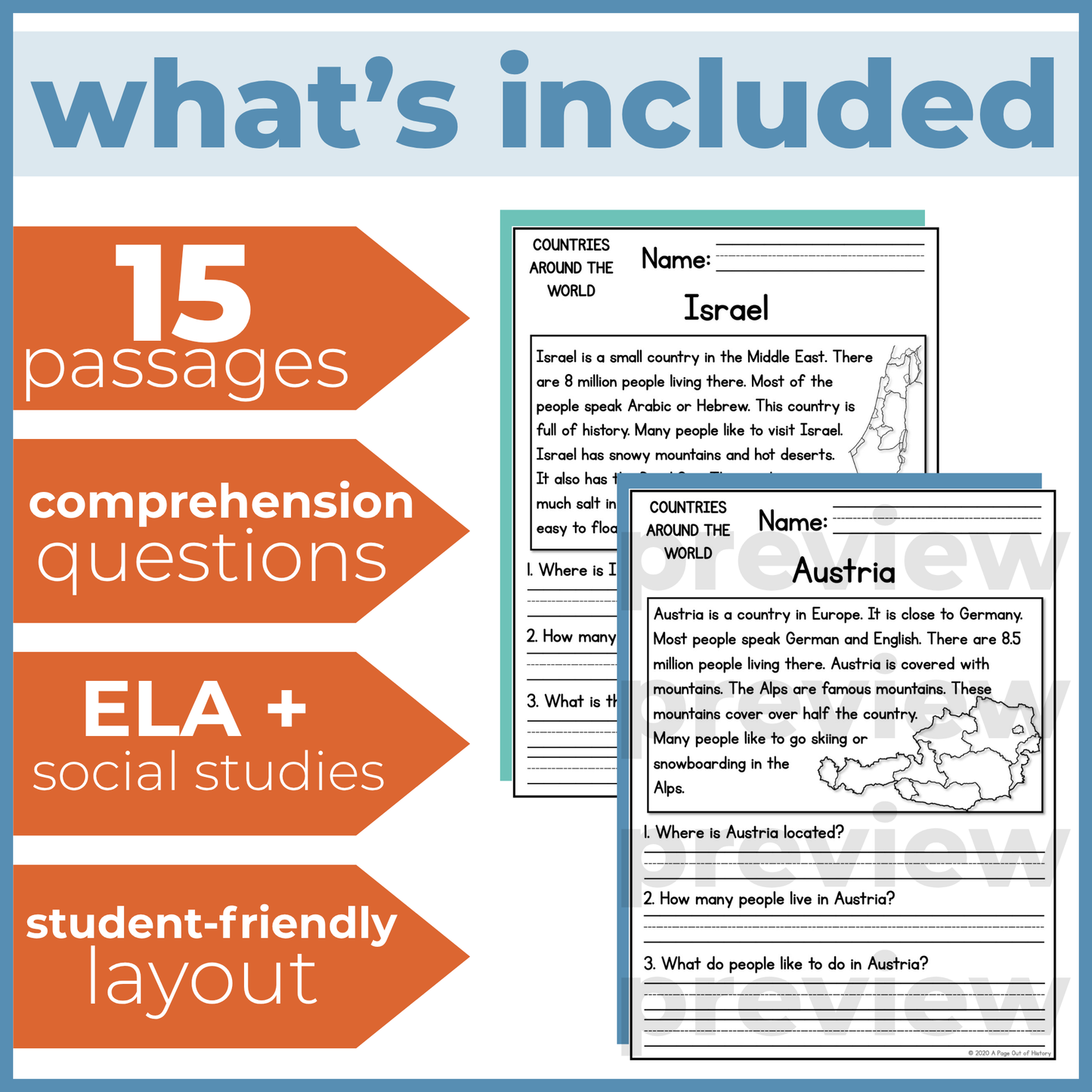 Countries Around the World Reading Comprehension Passages + Questions