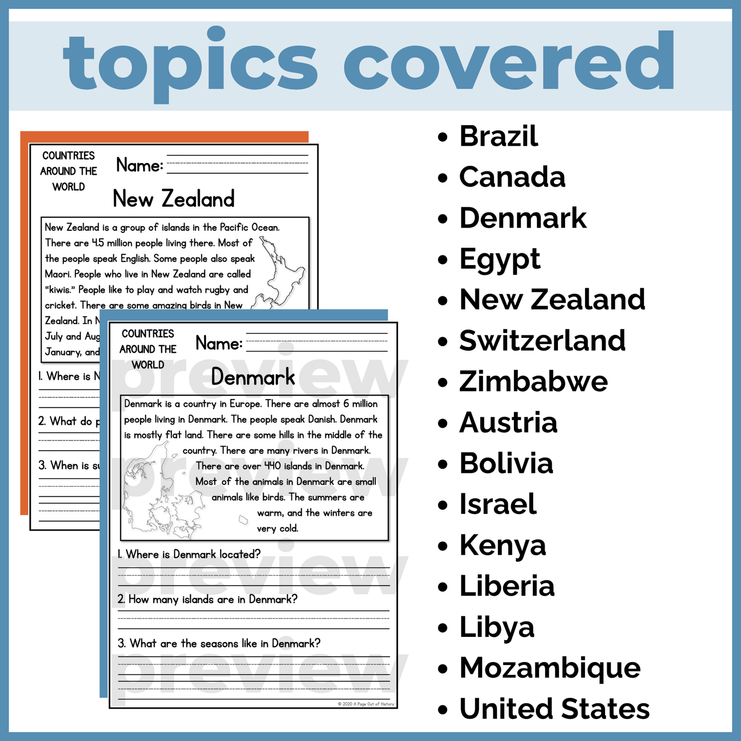 Countries Around the World Reading Comprehension Passages + Questions