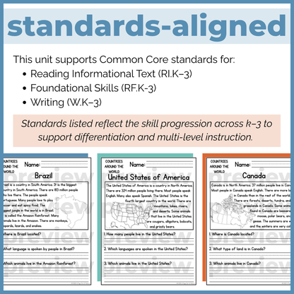 Countries Around the World Reading Comprehension Passages + Questions