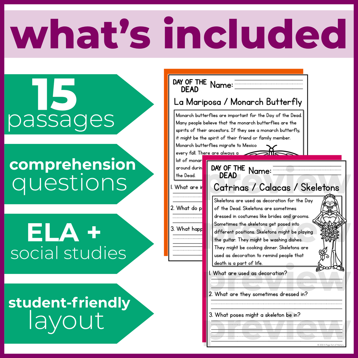 Day of the Dead Dia de los Muertos Reading Comprehension Passages + Questions