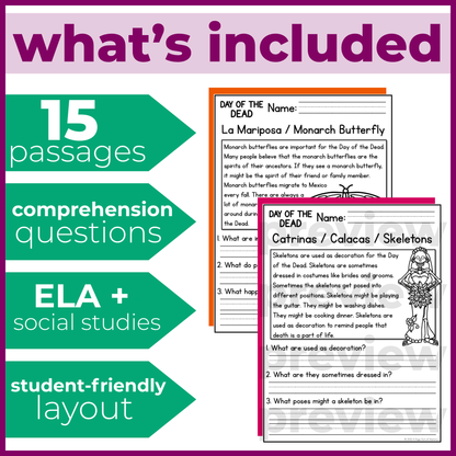 Day of the Dead Dia de los Muertos Reading Comprehension Passages + Questions