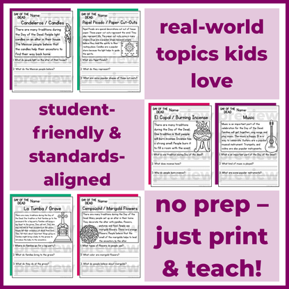 Day of the Dead Dia de los Muertos Reading Comprehension Passages + Questions