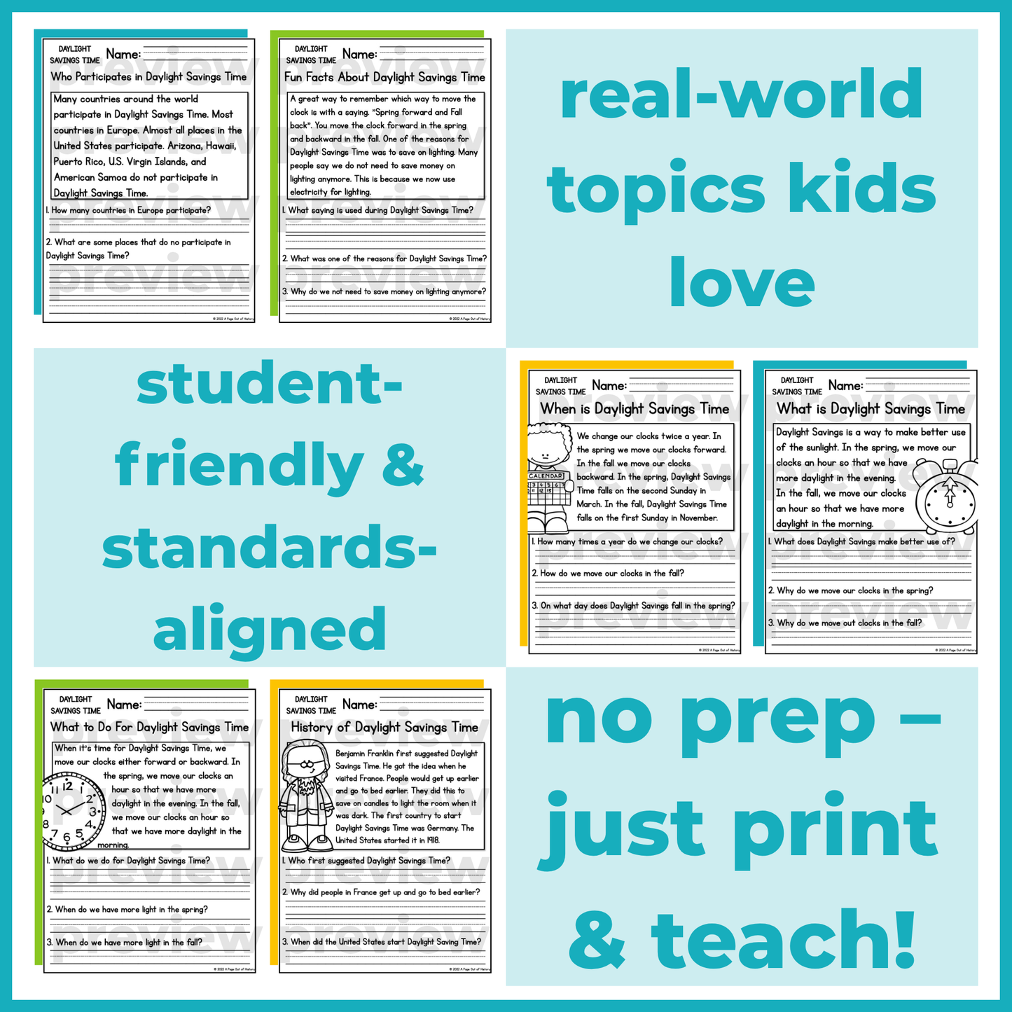 Daylight Savings Time Reading Comprehension Passages + Questions